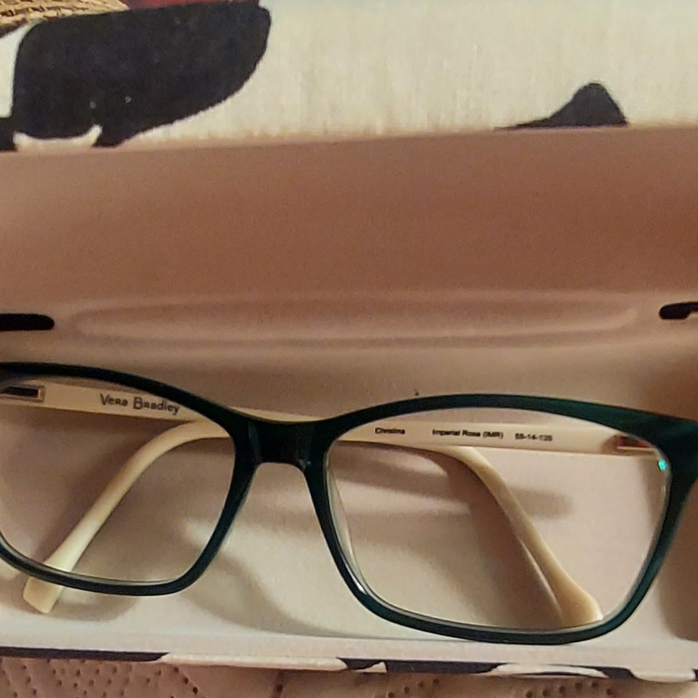 Vera Bradley Green and Cream Eyeglasses W/Case
